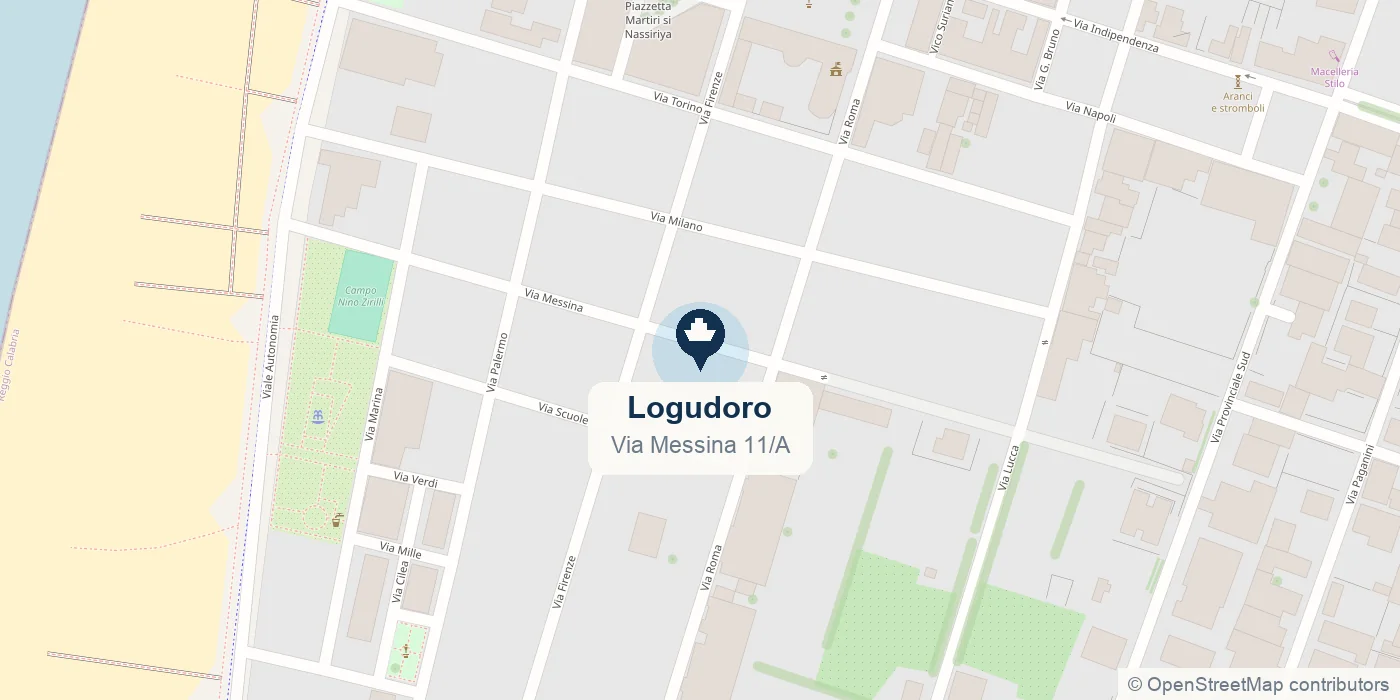 Mappa di San Ferdinando con la posizione della Pizzeria Logudoro in Via Messina 11/A, a poche centinaia di metri dal mare